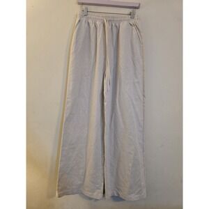 Commense Women's Medium Beige Wide Leg  Linen‎ Blend Pull On Drawstring Pants